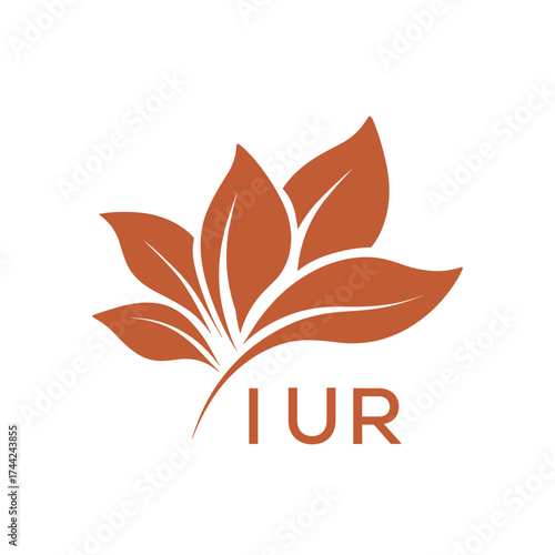 Botanical Nature Logo with Leaves in Brown, IUR Later Logo, Elegant Plant Emblem with Typography, 

