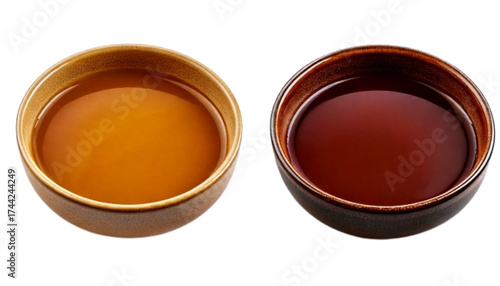 Ceramic bowl collection with brown liquid centered isolated on transparent background PNG