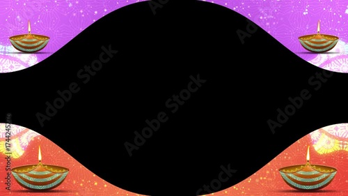 Diwali holiday decoration with gradient colours and diya oil lamps on black background. Concept for diwali decoration.
