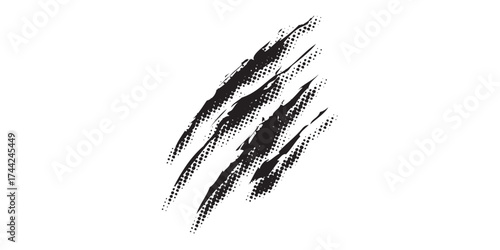 Black Claw Marks Scratching Across White Surface Grunge Texture.