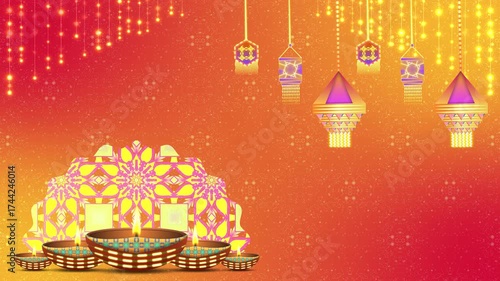 Happy diwali concept background with unique and different design. Bright light, decorative elements and oil lamps for diwali holiday