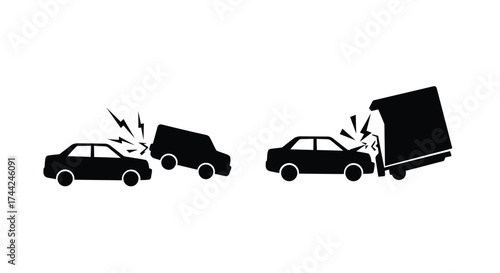 Vehicle collision sequence showing a car impacting a large truck trailer