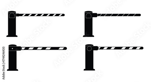 Simple illustration of four black and white barrier gate icons displayed