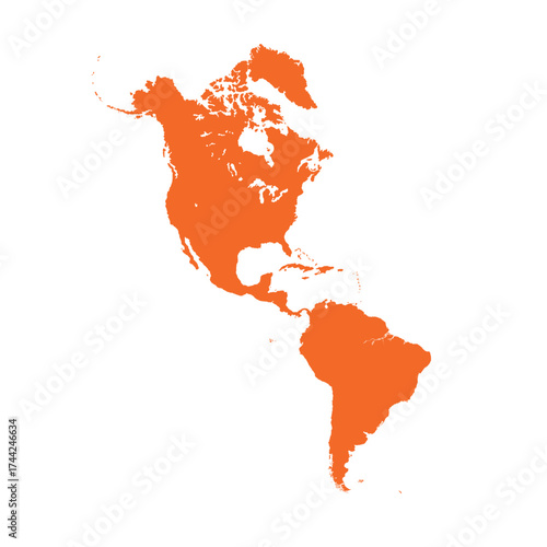 Map of North and South America, sign silhouette. World Map Globe. Vector Illustration isolated on transparent background. American continent.