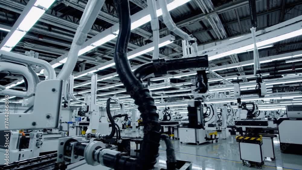 Advanced robotic assembly line in a high-tech manufacturing facility ...