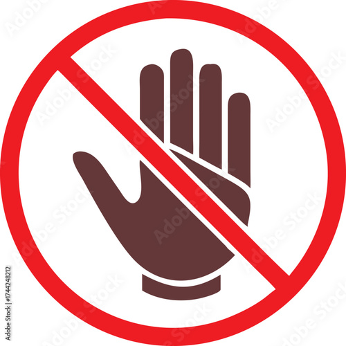 Red circle with diagonal line symbolizing prohibition or stop hand gesture icon vector
