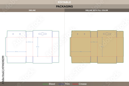 Cartons suitcases dieline, customizable packaging template with fold structure and die line for secure transport and retail presentation