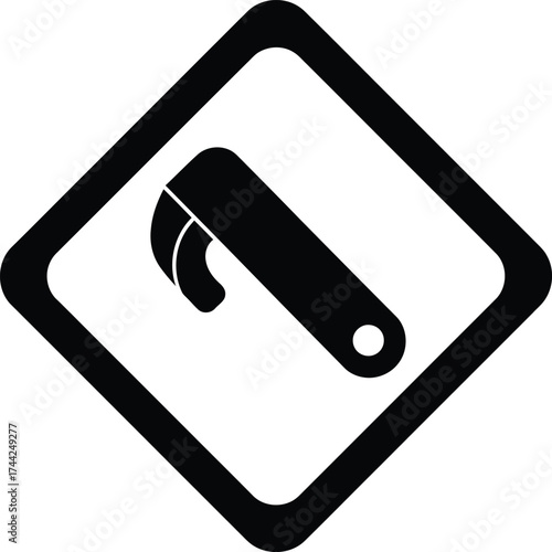 Black silhouette of a hook and loop fastener symbol inside a diamond shape on a white background