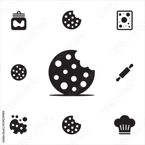 cookie day vector art icon pack silhuoette icon set bandle banner 9 sampol disign black and white backgrount icons