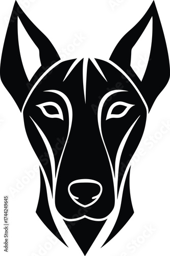 The cartoon vector illustration is a cute black and white wolf head drawing with a friendly, happy face, isolated like a husky or dog breed petThe cartoon vector illustration is a cute black and white