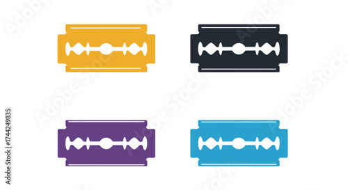 Four colorful razor blade icons displayed against a plain white background