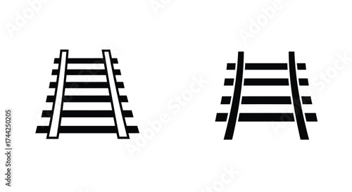 Simple black and white illustration of two train tracks or ladders
