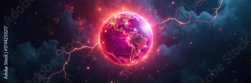Mesmerizing Crackling Energy Orb A Vibrant Lightning Ball Illuminates the Inky Blackness of Space, Radiating Power and Mystery in a Surreal Cosmic Display.