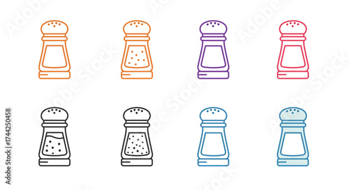 Colorful salt and pepper shaker set in various line styles