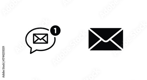 Simple black and white icons representing email and new message notification