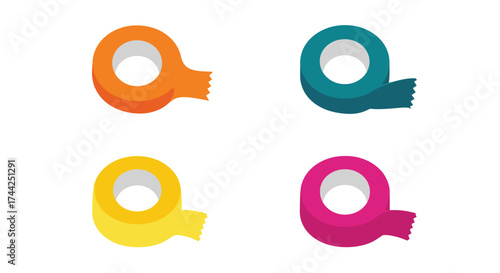 Four colorful rolls of tape displayed against a white background
