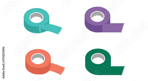 Four rolls of colorful adhesive tape isolated on a white background