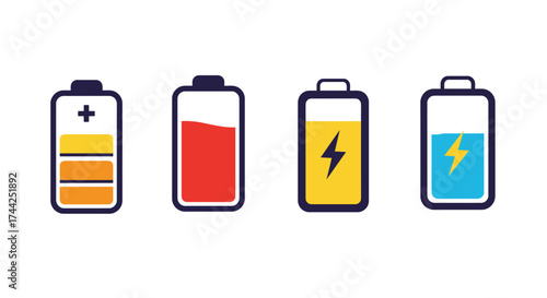 Illustrative representation of battery levels ranging from full to low charge