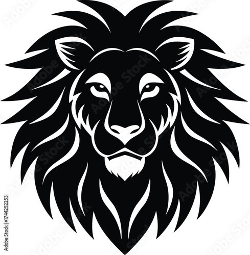 This vector illustration features a wild animal's lion head mascot with tribal black art suitable for a tattoo symbol