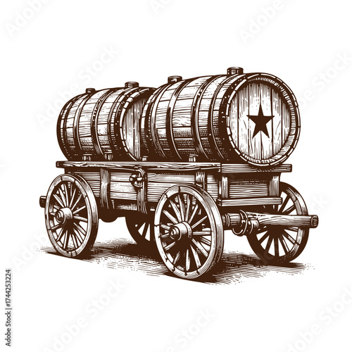 Vintage Wooden Barrel Wagon – Classic Black and White Illustration