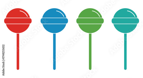 Four colorful lollipops in a row simple vector graphic illustration