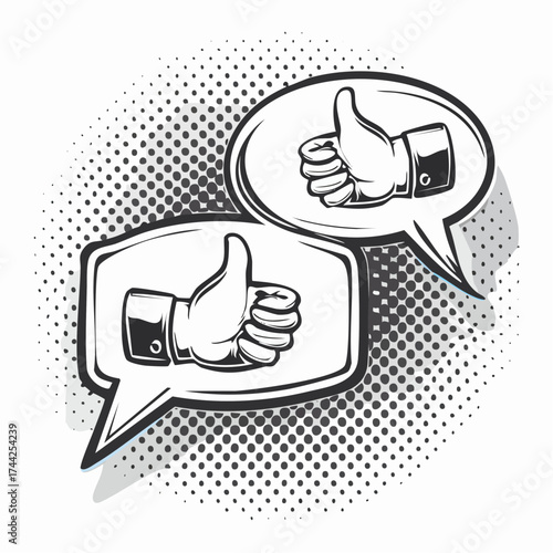 Retro comic thumbs up thumbs down speech bubbles pop art style vector illustration