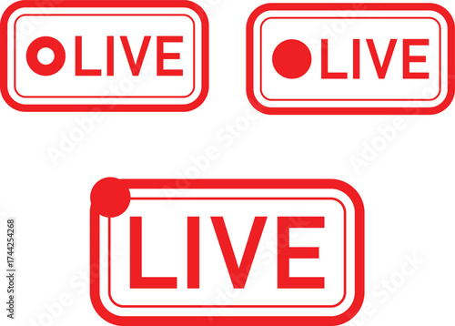 Live stream icon or button, Online broadcast logo, Vector illustration, Live Stream sign, emblem, logo, Vector Illustration, Social media icon live streaming,  Live stream flat logo, red vector design