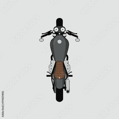Flat vector café racer motorcycle top view minimalist design top-down