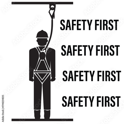 Safety First: Worker with Fall Protection Harness and Hard Hat Icon