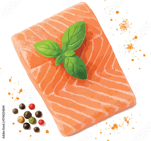 Raw salmon fillet with basil and peppercorns raw fish