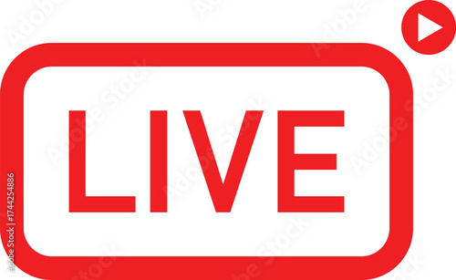 Live stream icon or button, Online broadcast logo, Vector illustration, Live Stream sign, emblem, logo, Vector Illustration, Social media icon live streaming,  Live stream flat logo, red vector design