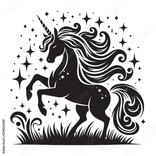 unicorn silhouette vector set
