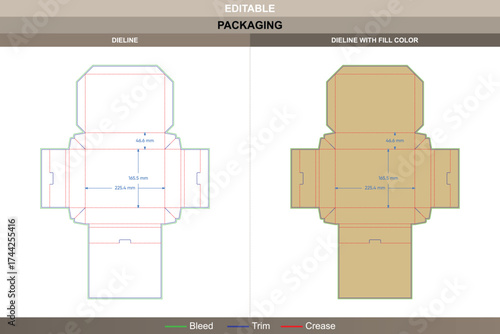 Flip top boxes book type dieline, vector packaging template with fold structure and professional die line layout for products requiring sturdy display packaging
