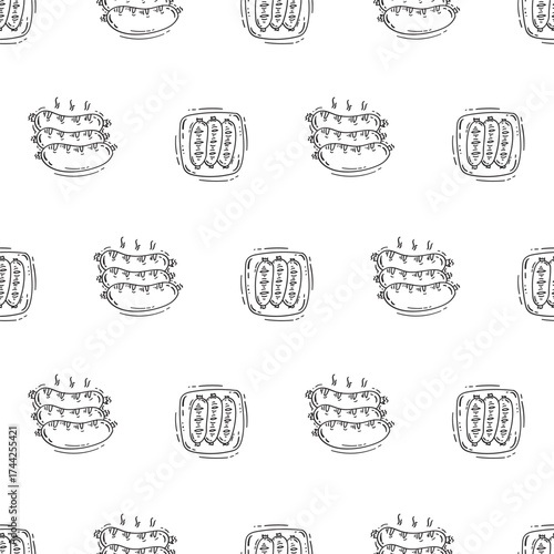 sausage pattern. grill sausage seamless pattern. doodle sausage seamless pattern. grill sausage background