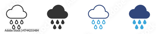 Rain icon set, cloud with rain drops icon set in outline and flat style, vector illustration , 