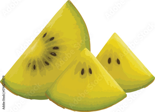 Three Slices of Yellow Kiwi Fruit with Dark Seeds fruit slices