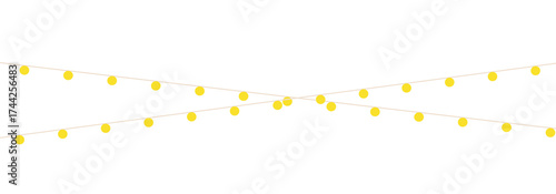 Decorative yellow string lights illustration on transparent background. Perfect elements for flyer, banner, poster, Diwali and Xmas card decorations. 