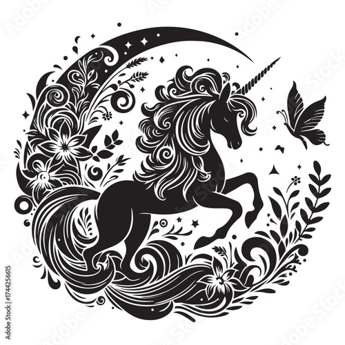 unicorn silhouette vector set