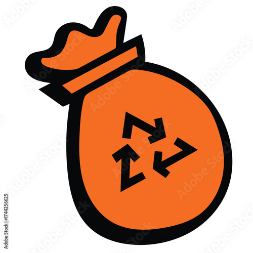 Orange Recycling Bag Icon for Waste Management and Environmental Sustainability