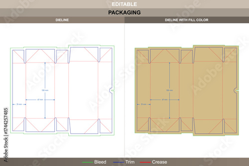 Flip top boxes folding dieline, custom packaging template with structural layout, mockup-ready design, and detailed die line for accurate print and assembly