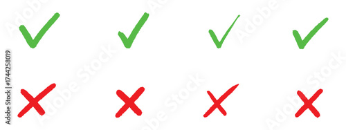 Check mark icons. green check mark and red cross mark icon set. green tick and red. Symbols of approval and Decline icon vector