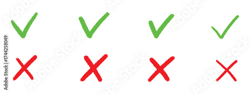 Check mark icons. green check mark and red cross mark icon set. green tick and red. Symbols of approval and Decline icon vector