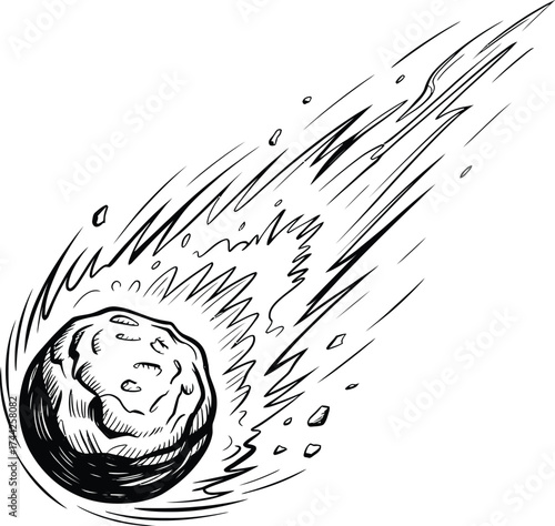 Sketch of a comet meteor shower falling through space celestial event drawing
