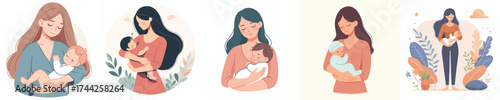 vector of a mother holding a baby born