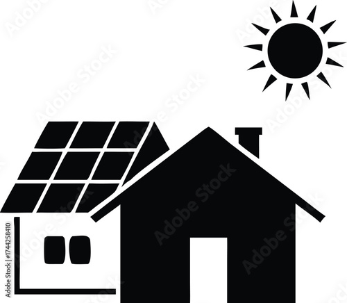 Solar powered home icon clean energy solar panels renewable energy residential house symbol vector