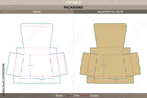 Flip top boxes ladder-type dieline, vector packaging template with folding structure and die line for secure product display, shipping, and branding