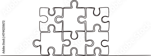Interlocking puzzle pieces forming a grid black and white outline