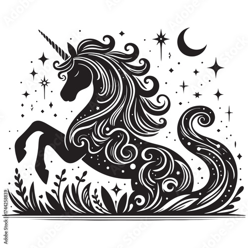 unicorn silhouette vector set