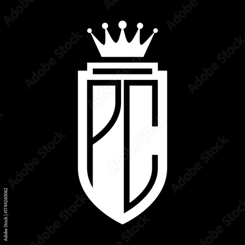 PC Vector logo initials shield with royal crown minimalist, elegant style