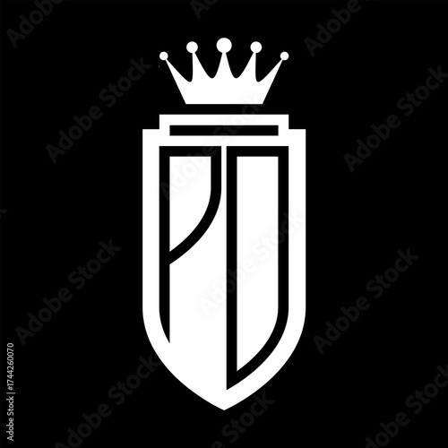 PD Vector logo initials shield with royal crown minimalist, elegant style